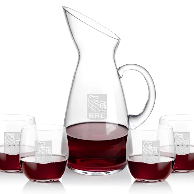 Taroni 50 oz Carafe and 4 Zacata Stemless Wine Glasses Set