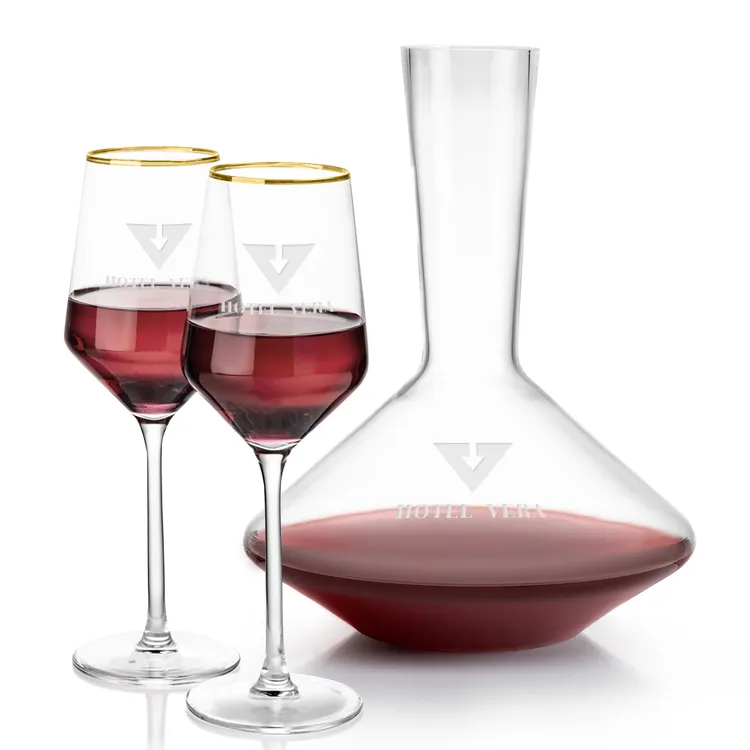 Tucson 60 oz Carafe and 2 Wine Glasses With Gold Rims Set