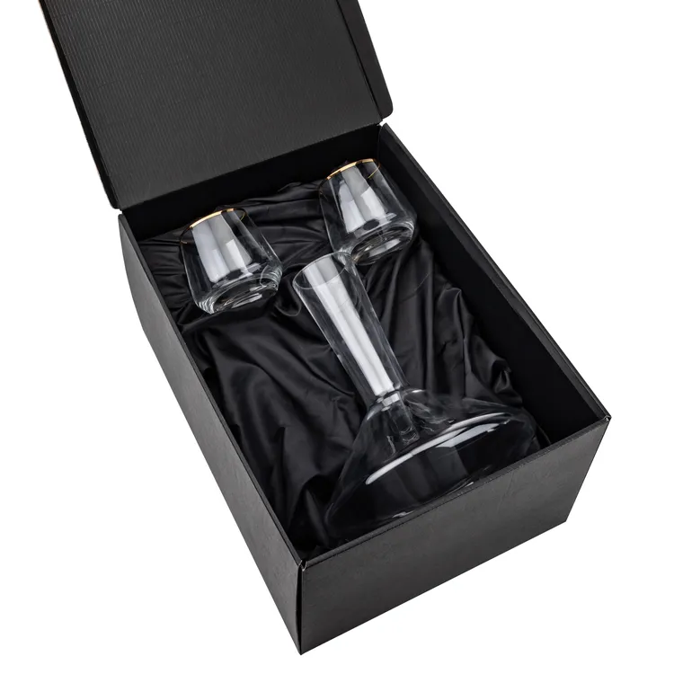 Tucson 60 oz Carafe and 2 Stemless Wine Glasses With Gold Rims Set #2