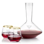 Ensemble carafe Tucson 60 oz et 2 verres à vin sans pied à bord doré