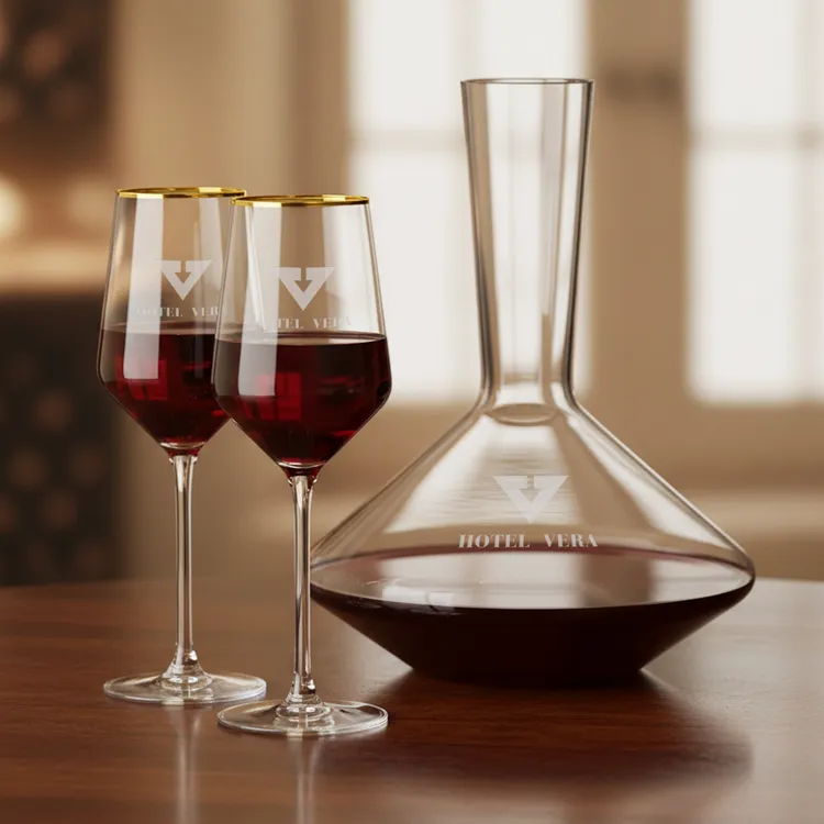 Tucson 60 oz Carafe and 4 Wine Glasses With Gold Rims Set #3