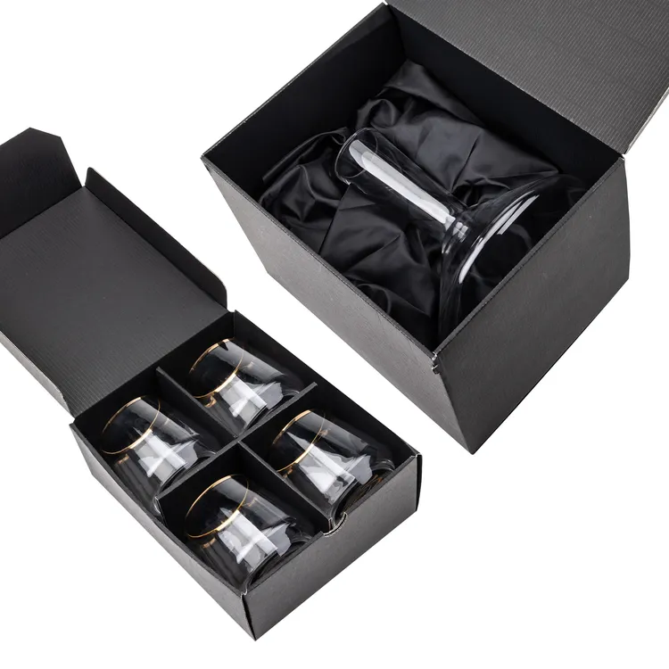 Tucson 60 oz Carafe and 4 Stemless Wine Glasses With Gold Rims Set #2