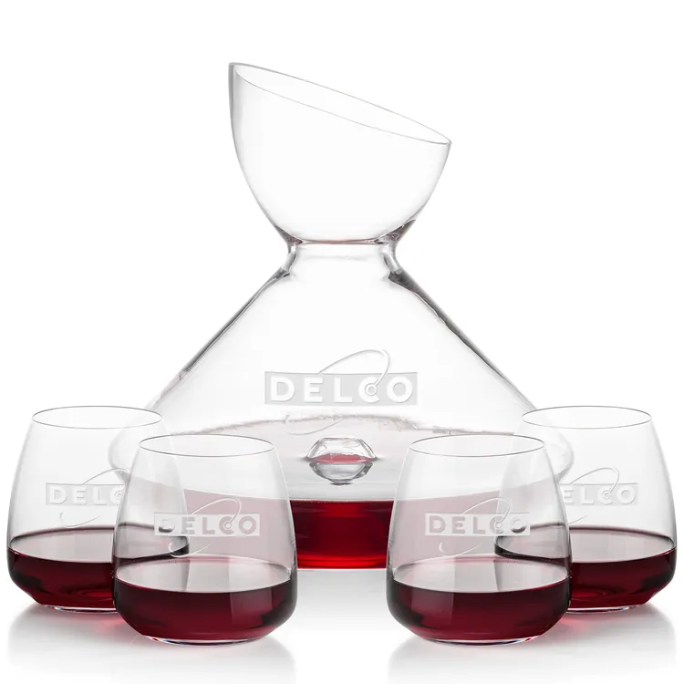 Woodbury 56 oz Carafe and 4 Hogarth Stemless Wine Glasses Set