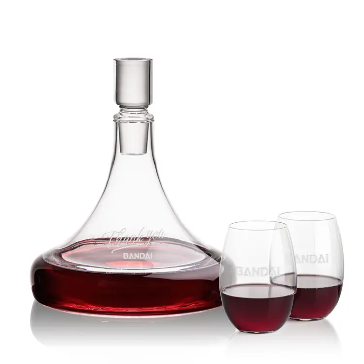 Ashby Wine Decanter 53 oz and 2 Carlita Stemless Wine Glasses