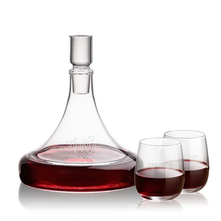 Ashby Wine Decanter 53 oz and 2 Crestview Stemless Wine Glasses
