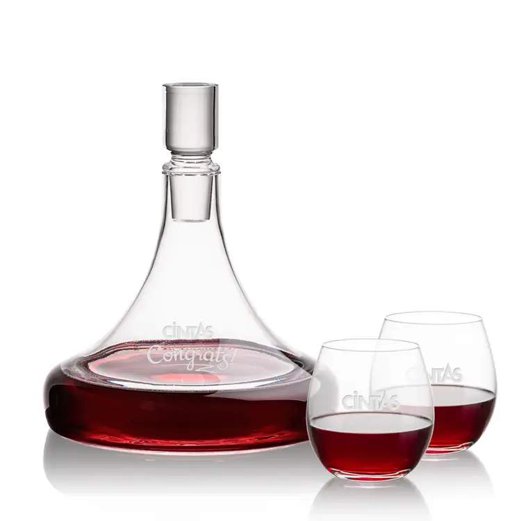 Ashby Wine Decanter 53 oz and 2 Redmond Stemless Wine Glasses