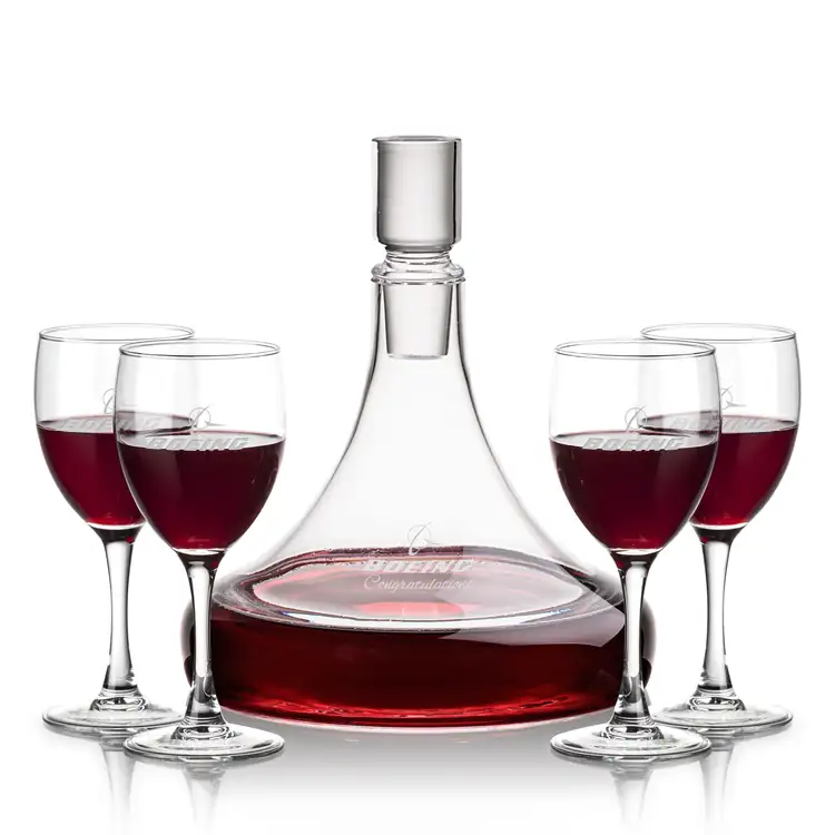 Ashby Wine Decanter 53 oz and 4 Carberry Wine Glasses
