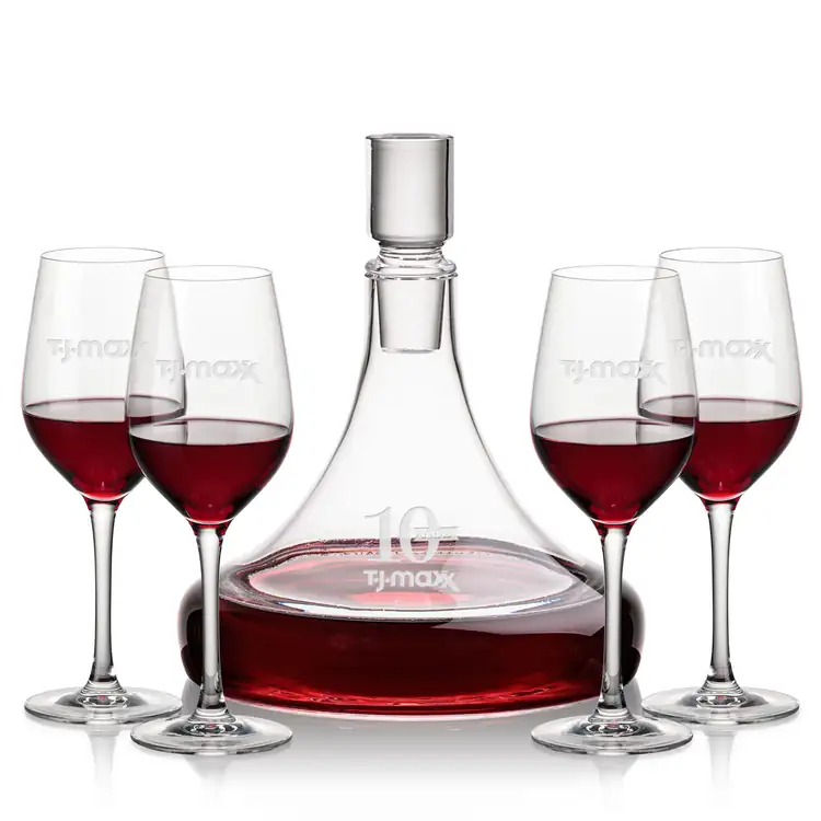 Ashby Wine Decanter 53 oz and 4 Lethbridge Wine Glasses