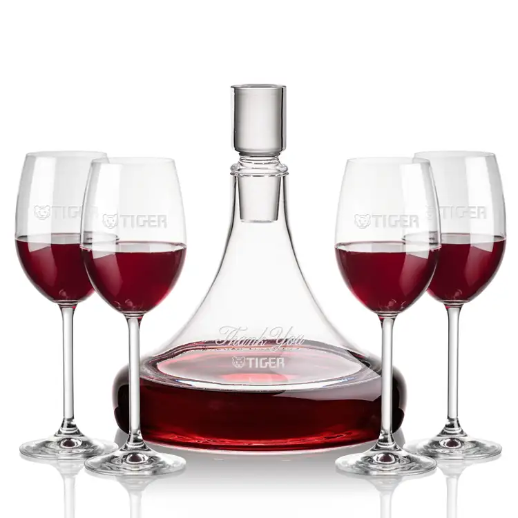 Ashby Wine Decanter 53 oz and 4 Naples Wine Glasses