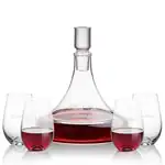Ashby Wine Decanter 53 oz and 4 Boston Stemless Wine Glasses