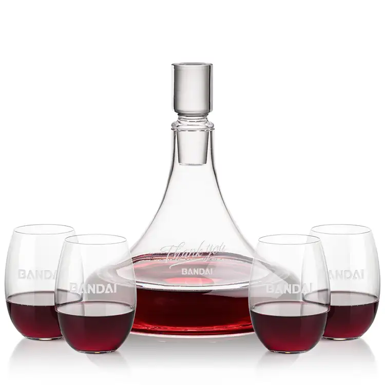 Ashby Wine Decanter 53 oz and 4 Carlita Stemless Wine Glasses