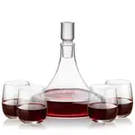 Ashby Wine Decanter 53 oz and 4 Crestview Stemless Wine Glasses