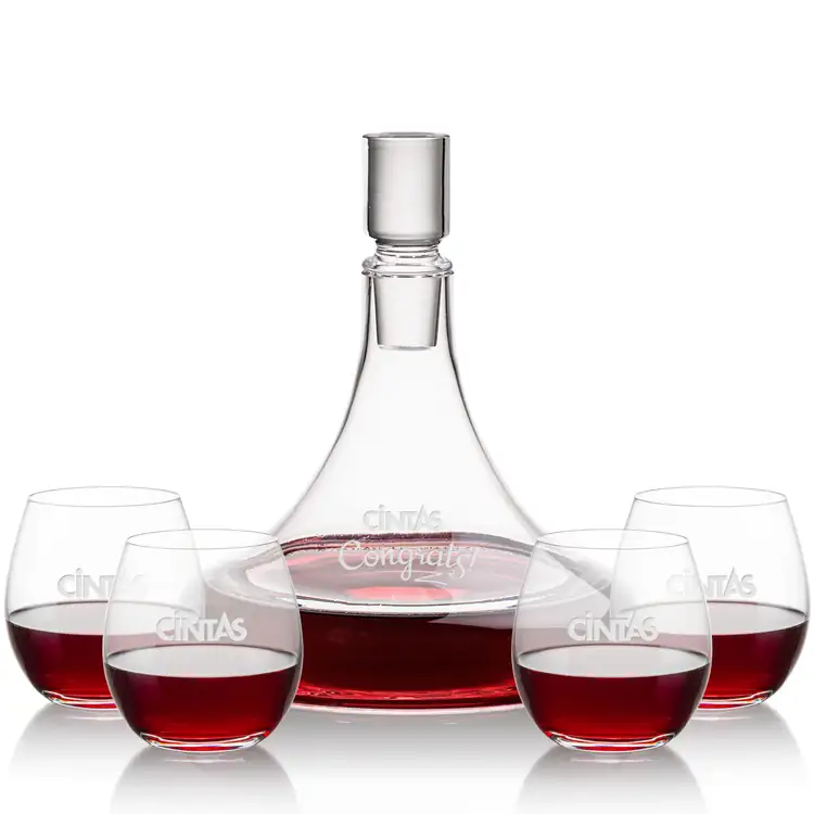 Ensemble carafe à vin Ashby 53 oz et 4 verres à vin sans pied Redmond