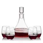 Ashby Wine Decanter 53 oz and 4 Stanford Stemless Wine Glasses