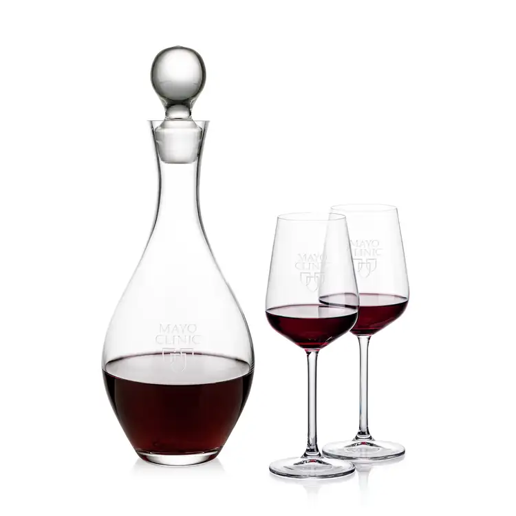 Briarwood Wine Decanter 33 oz and 2 Elderwood Wine Glasses
