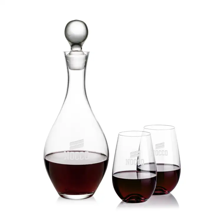 Briarwood Wine Decanter 33 oz and 2 Boston Stemless Wine Glasses