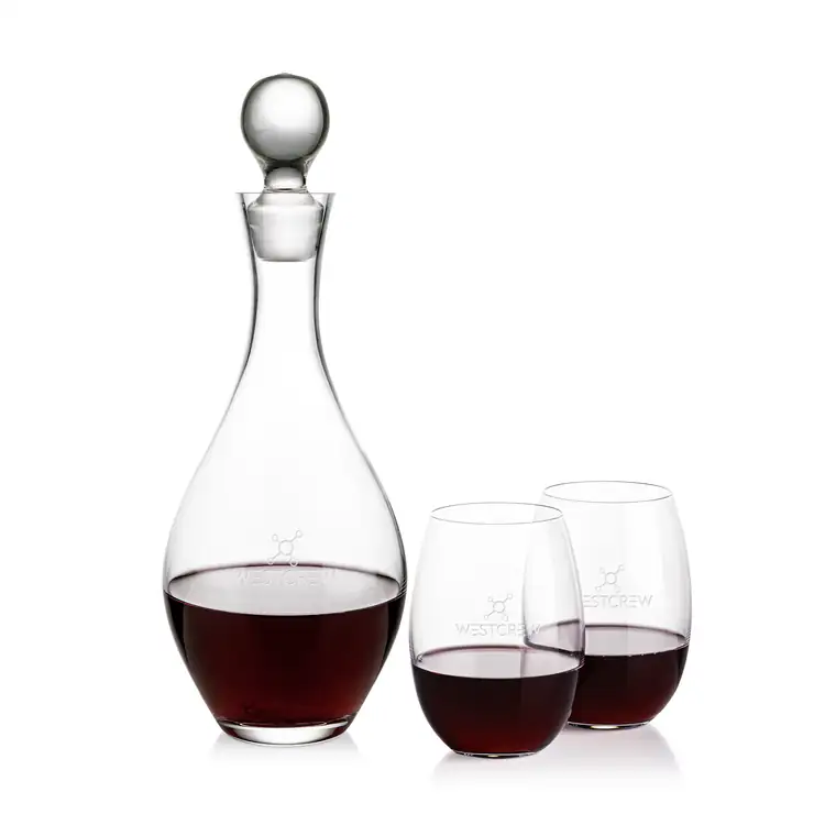 Briarwood Wine Decanter 33 oz and 2 Carlita Stemless Wine Glasses