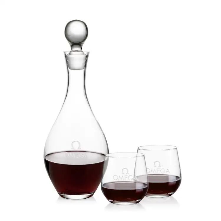 Briarwood Wine Decanter 33 oz and 2 Garland Stemless Wine Glasses