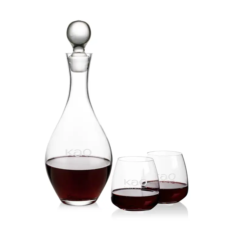 Briarwood Wine Decanter 33 oz and 2 Hogarth Stemless Wine Glasses