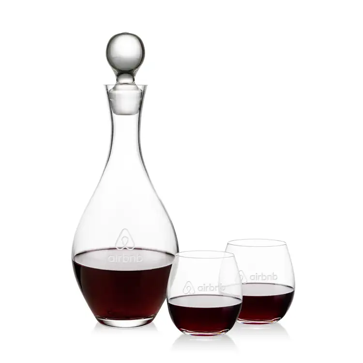 Briarwood Wine Decanter 33 oz and 2 Redmond Stemless Wine Glasses