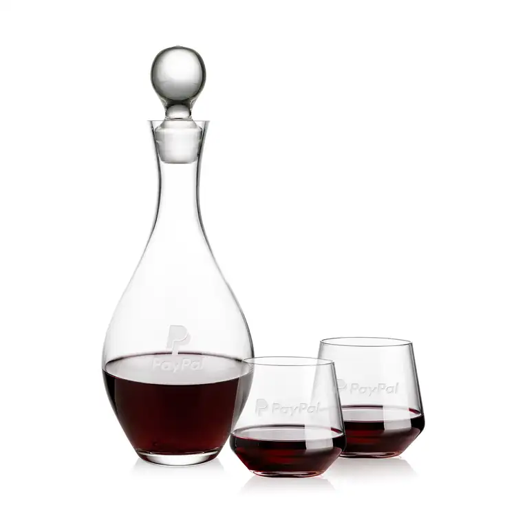 Briarwood Wine Decanter 33 oz and 2 Tucson Stemless Wine Glasses