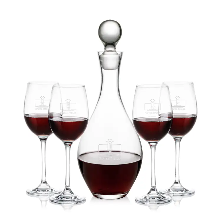 Briarwood Wine Decanter 33 oz and 4 Burlington Wine Glasses