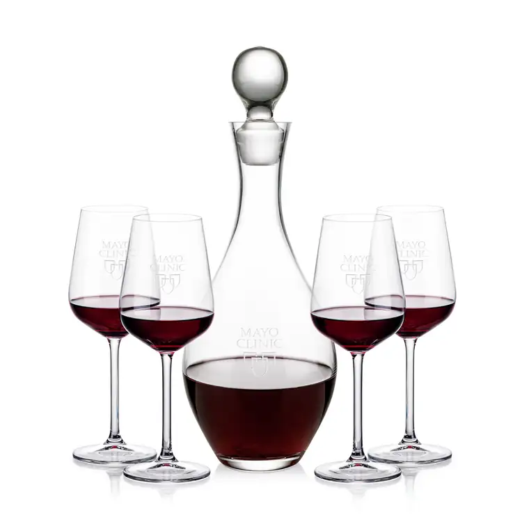 Briarwood Wine Decanter 33 oz and 4 Elderwood Wine Glasses
