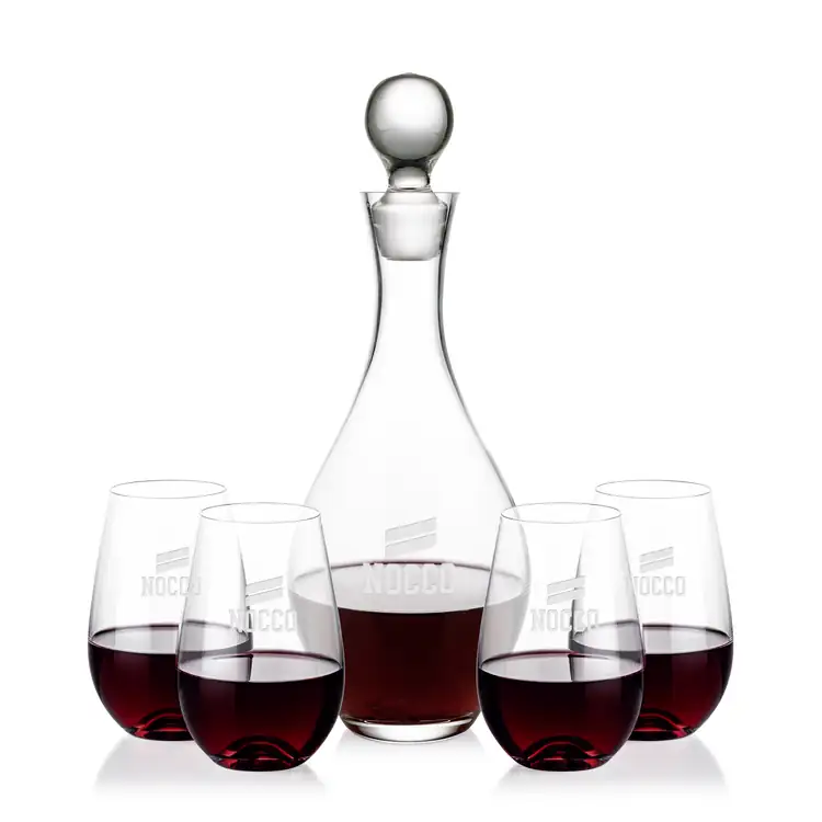 Briarwood Wine Decanter 33 oz and 4 Boston Stemless Wine Glasses