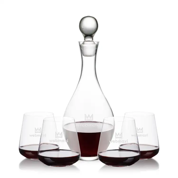 Briarwood Wine Decanter 33 oz and 4 Breckland Stemless Wine Glasses