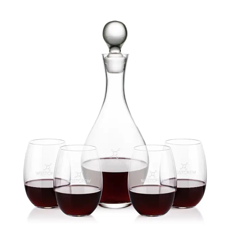 Briarwood Wine Decanter 33 oz and 4 Carlita Stemless Wine Glasses