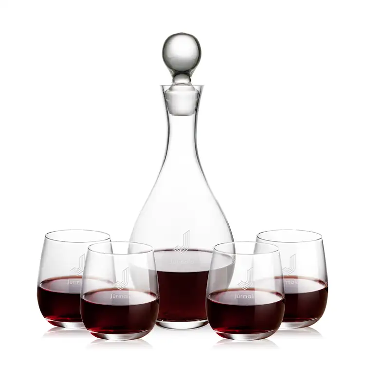 Briarwood Wine Decanter 33 oz and 4 Crestview Stemless Wine Glasses