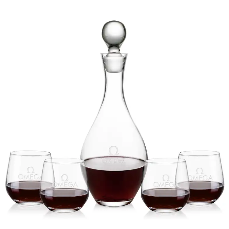 Briarwood Wine Decanter 33 oz and 4 Garland Stemless Wine Glasses