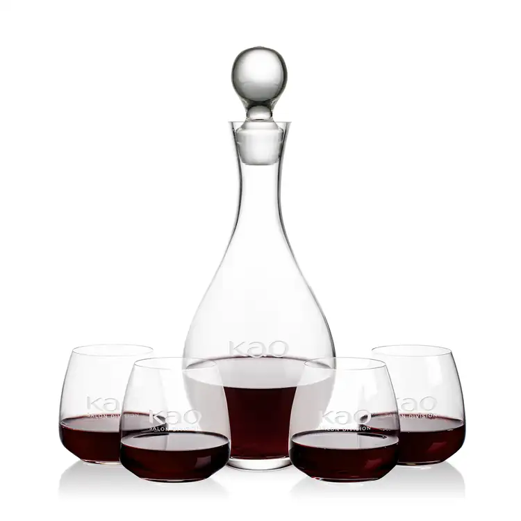 Briarwood Wine Decanter 33 oz and 4 Hogarth Stemless Wine Glasses