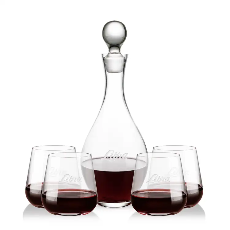 Briarwood Wine Decanter 33 oz and 4 Howden Stemless Wine Glasses
