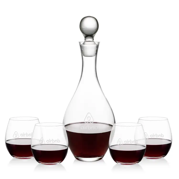 Briarwood Wine Decanter 33 oz and 4 Redmond Stemless Wine Glasses