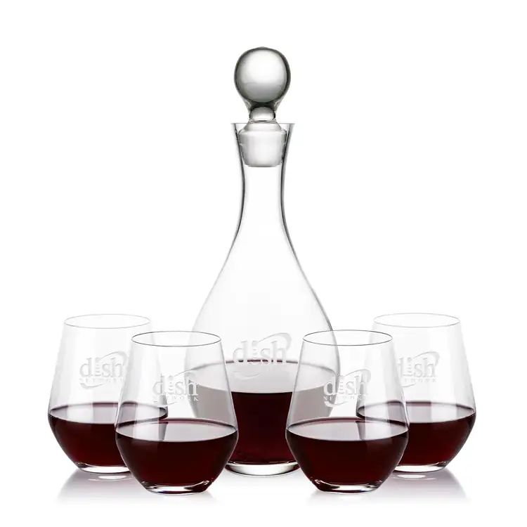 Briarwood Wine Decanter 33 oz and 4 Reina Stemless Wine Glasses