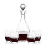 Briarwood Wine Decanter 33 oz and 4 Salem Stemless Wine Glasses