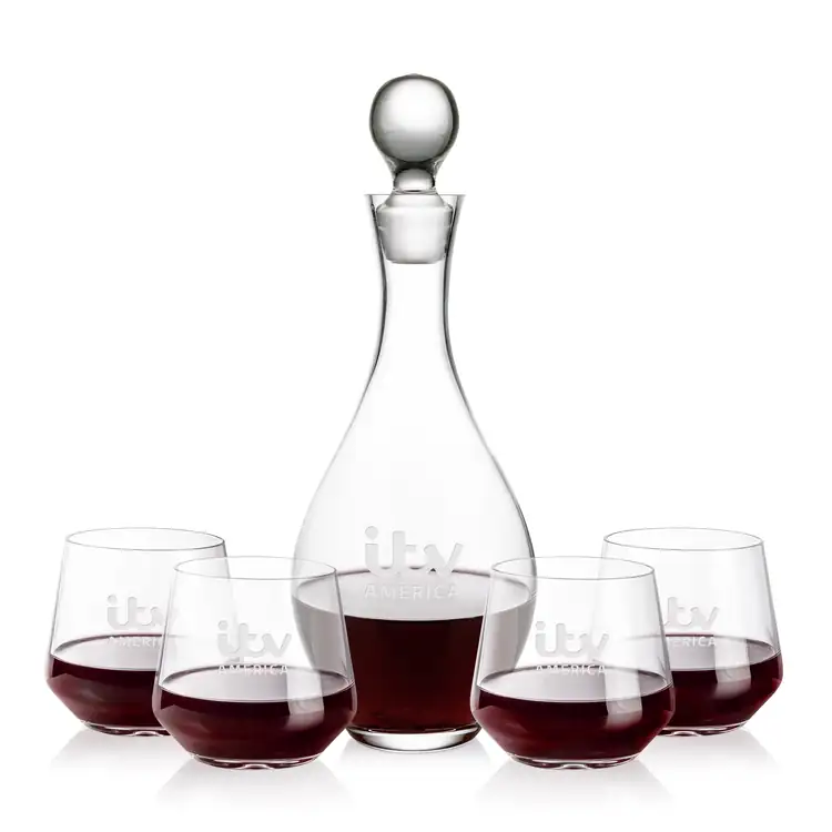 Briarwood Wine Decanter 33 oz and 4 Sturgis Stemless Wine Glasses