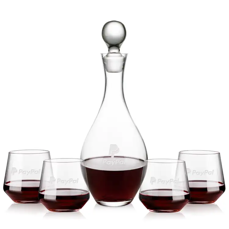 Briarwood Wine Decanter 33 oz and 4 Tucson Stemless Wine Glasses