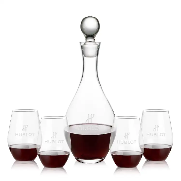 Briarwood Wine Decanter 33 oz and 4 Vale Stemless Wine Glasses