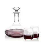 Elliston Wine Decanter 33 oz and 2 Salem Stemless Wine Glasses