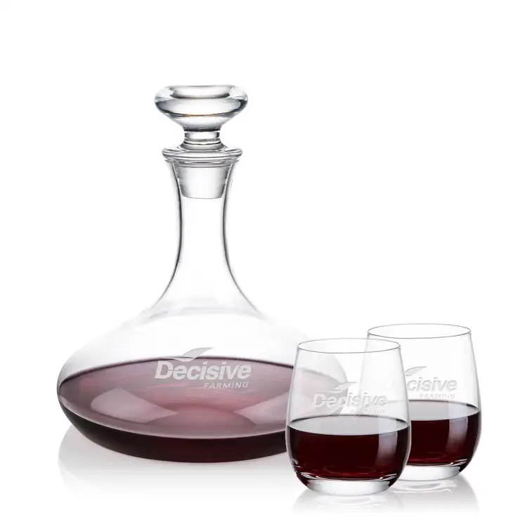 Elliston Wine Decanter 33 oz and 2 Salem Stemless Wine Glasses