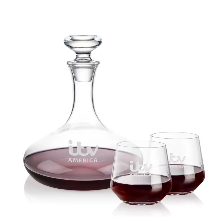 Elliston Wine Decanter 33 oz and 2 Sturgis Stemless Wine Glasses
