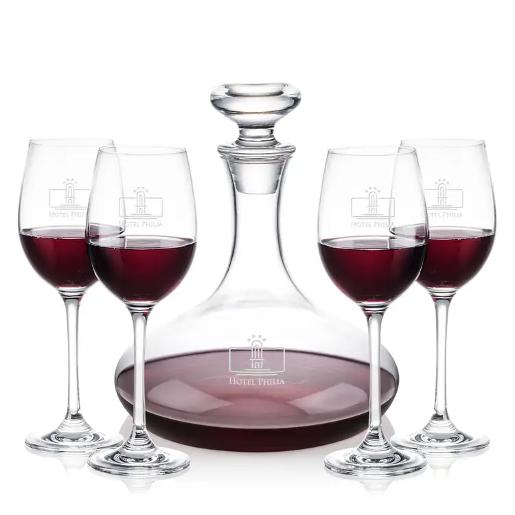 Elliston Wine Decanter 33 oz and 4 Burlington Wine Glasses