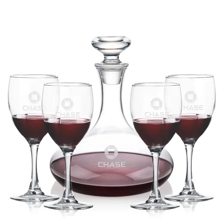 Elliston Wine Decanter 33 oz and 4 Carberry Wine Glasses