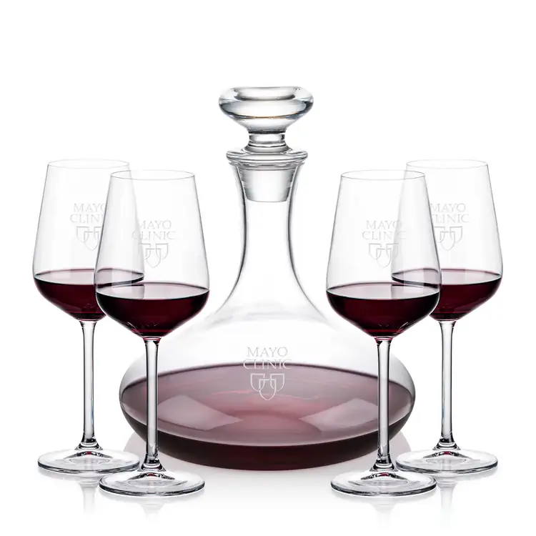 Elliston Wine Decanter 33 oz and 4 Elderwood Wine Glasses
