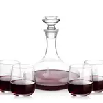 Elliston Wine Decanter 33 oz and 4 Crestview Stemless Wine Glasses