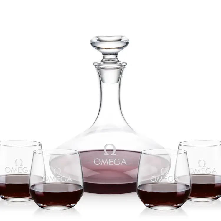 Elliston Wine Decanter 33 oz and 4 Garland Stemless Wine Glasses