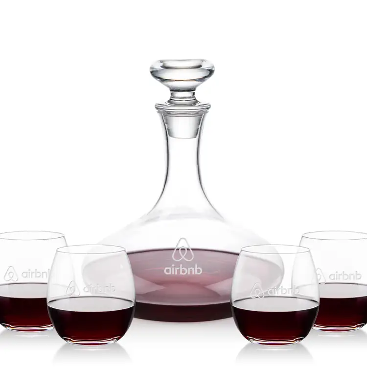 Elliston Wine Decanter 33 oz and 4 Redmond Stemless Wine Glasses