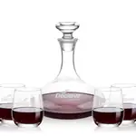 Elliston Wine Decanter 33 oz and 4 Salem Stemless Wine Glasses